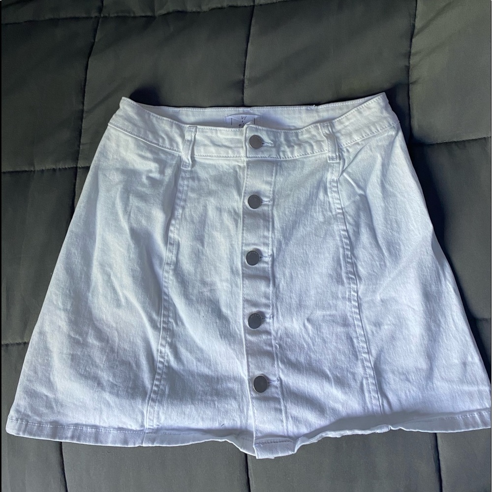 White Button up Jean Skirt